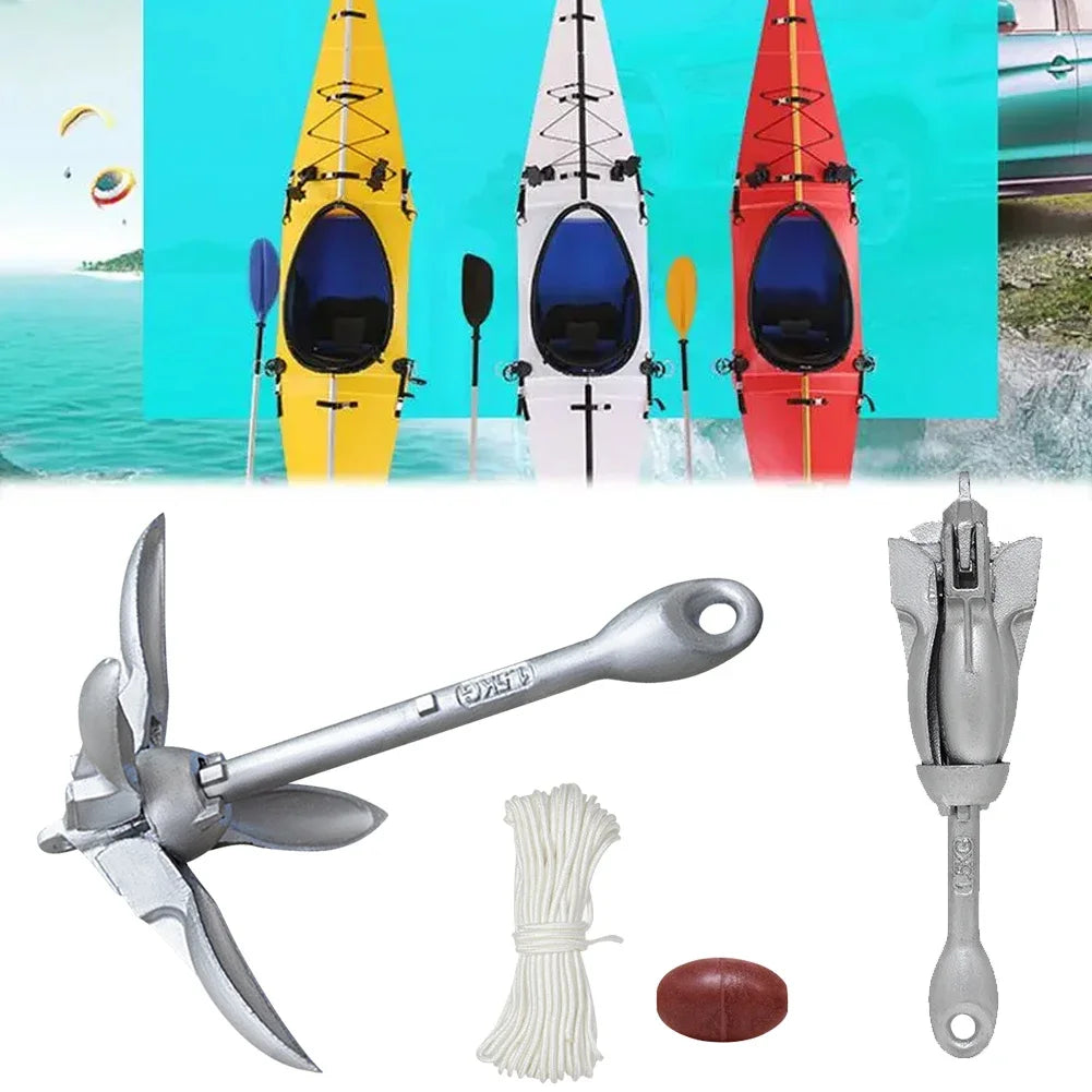 Worky Grapnel Anchor with 20M Rope and Buoy for Kayak & Marine Use