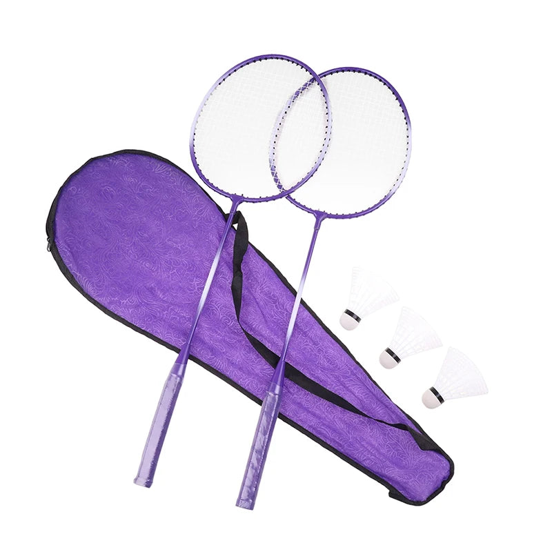 Worky Lightweight Badminton Racket Set – Titanium Shaft with 3 Shuttlecocks (Purple/Red)