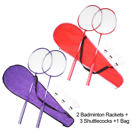 Worky Lightweight Badminton Racket Set – Titanium Shaft with 3 Shuttlecocks (Purple/Red)